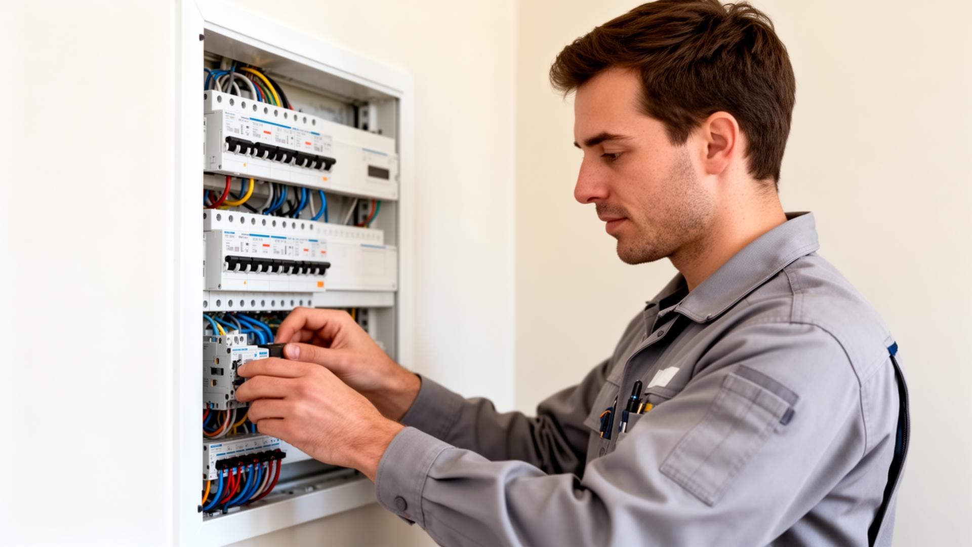 Licensed electrician working on a residential electrical panel
